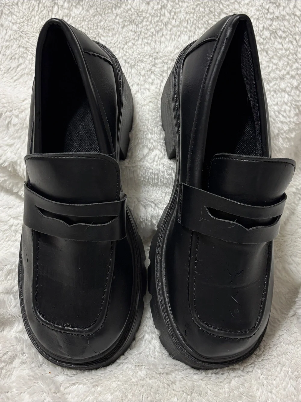 Women's Black Platform Penny Loafers - Goth Grunge Lug Sole. Size 9